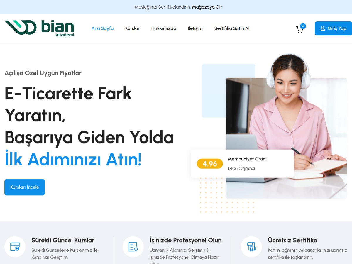 Bian Akademi web sitesi önizleme